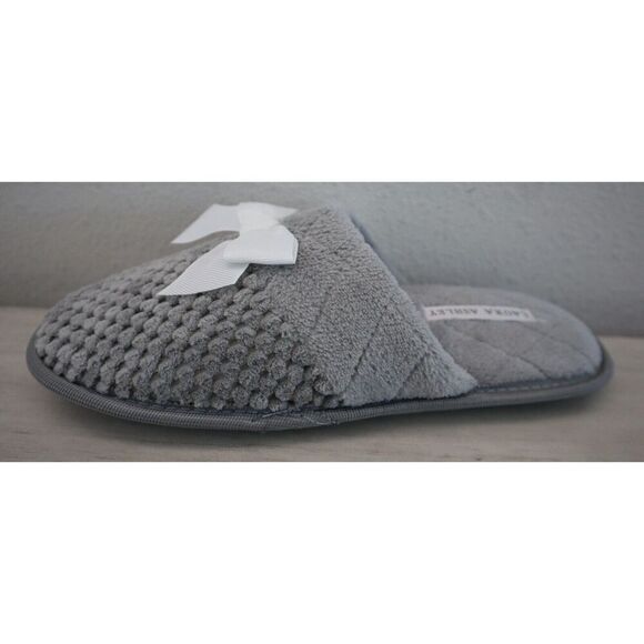 Laura Ashley Women's Sz Large (8-9) Gray Memory Foam Lounge Spa Slippers w/Bow - Picture 7 of 7